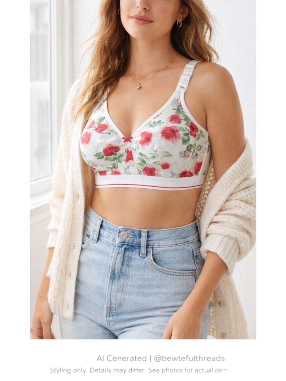 Floral Lace Racerback Bra 44DD Cottagecore Soft Girl No Wire